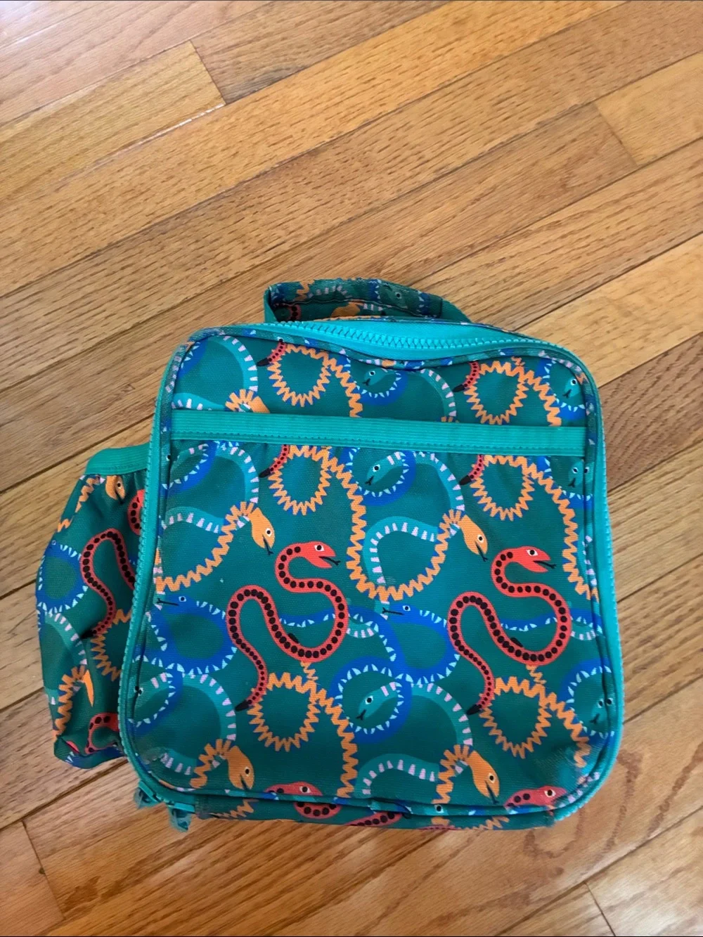 Crate&Barrel Teal w/snakes Backpack and Lunch Bag Set with Coral and Blue Accent